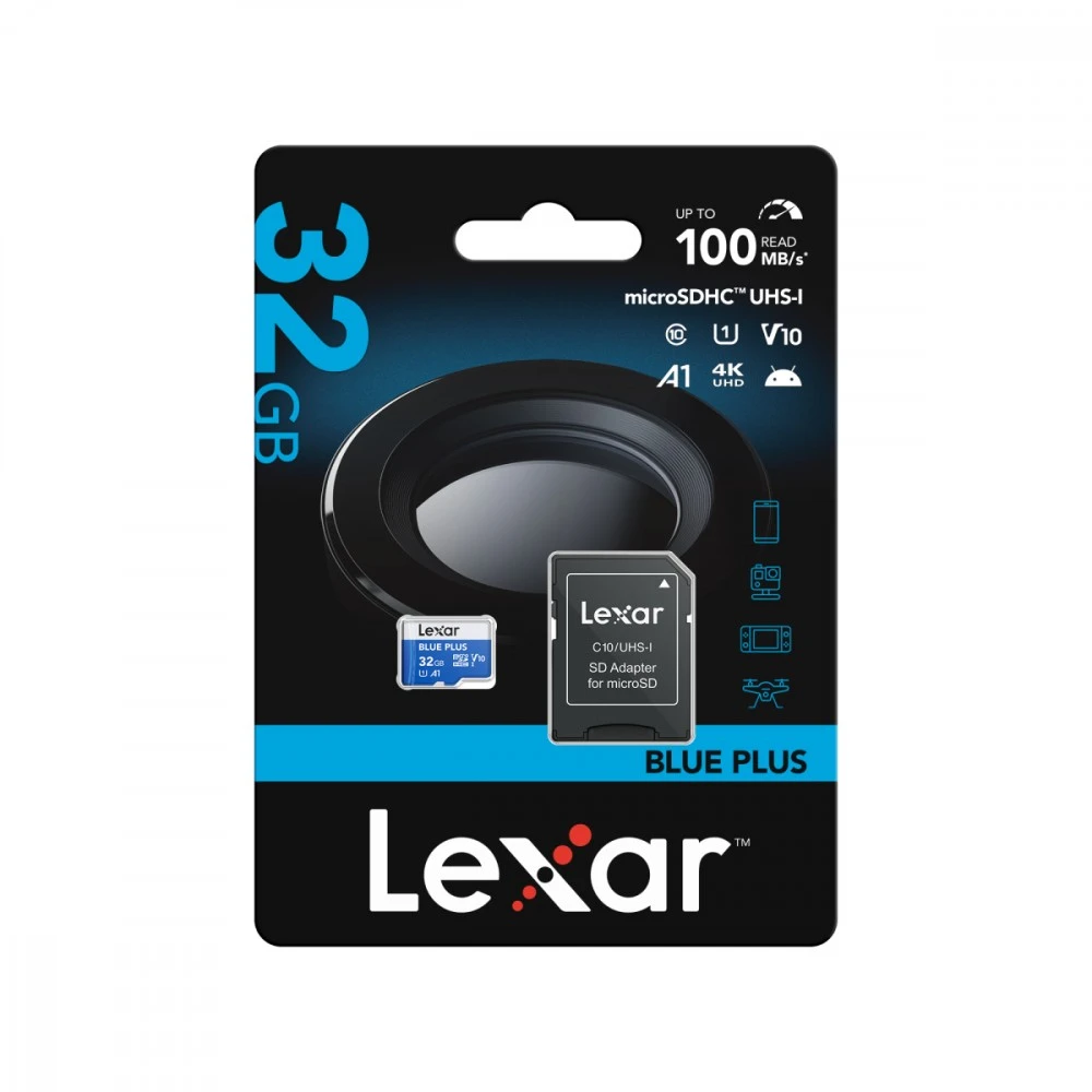 Atminties kortelė Lexar Karta pamięci microsdhc 32gb c10 a1 u3 v10 100mb/s mėlynas plus