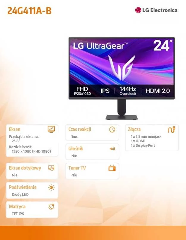 Monitorius LG UltraGear 24G411A-B - 144Hz OC | Full HD | IPS | 23.8"