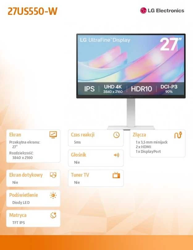 LG 27US550-W computer monitorius 68.6 cm (27") 3840 x 2160 pikselių 4K Ultra HD LCD Baltas