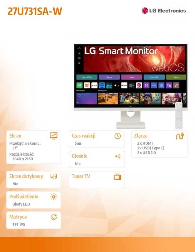 LG 27U731SA-W computer monitorius 68.6 cm (27") 3840 x 2160 pikselių 4K Ultra HD LCD Baltas