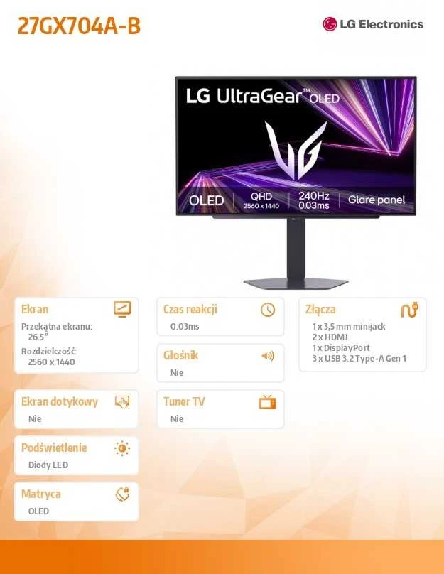 Monitorius LG „UltraGear 27GX704A-B“ – 240 Hz | QHD | OLED | 0,03 ms | 27 colių