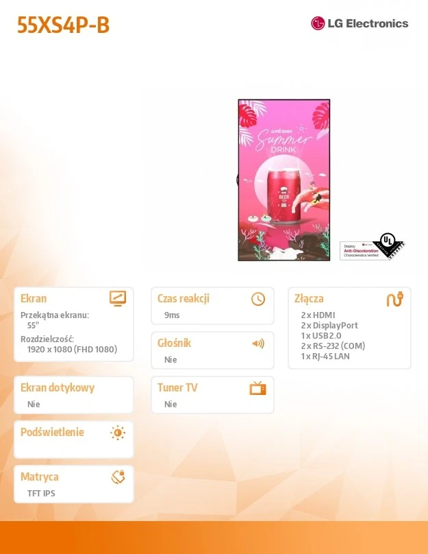 Monitorius LG 55XS4P-B 55" FHD IPS 4000NITS 24/7 SOC HIGH BRIGHTNESS
