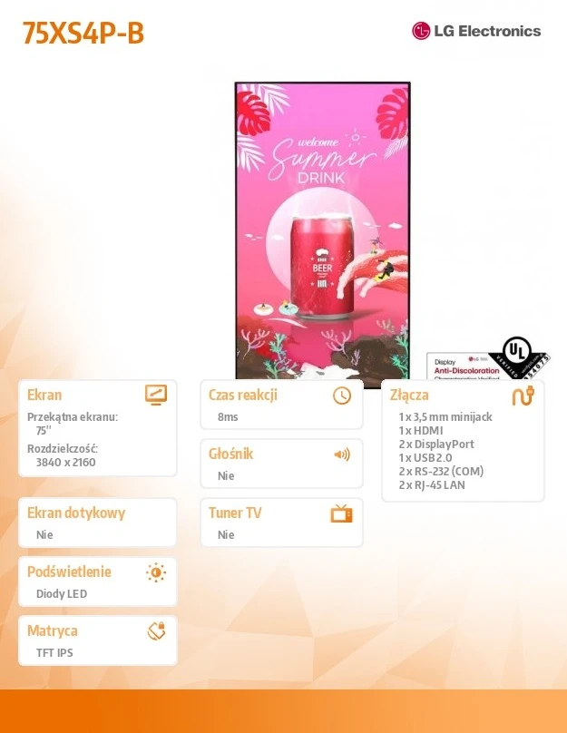 LG Monitorius wielkoformatowy 75xs4p-b uhd 75 cali