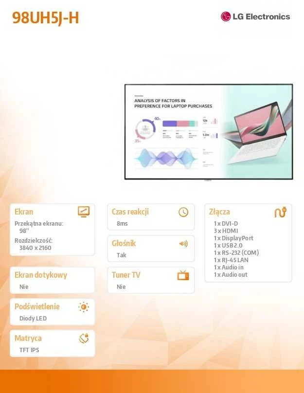 Monitorius LG 98UH5J-H 98" UHD IPS 500 NITS 24/7 SOC WIFI HAZE