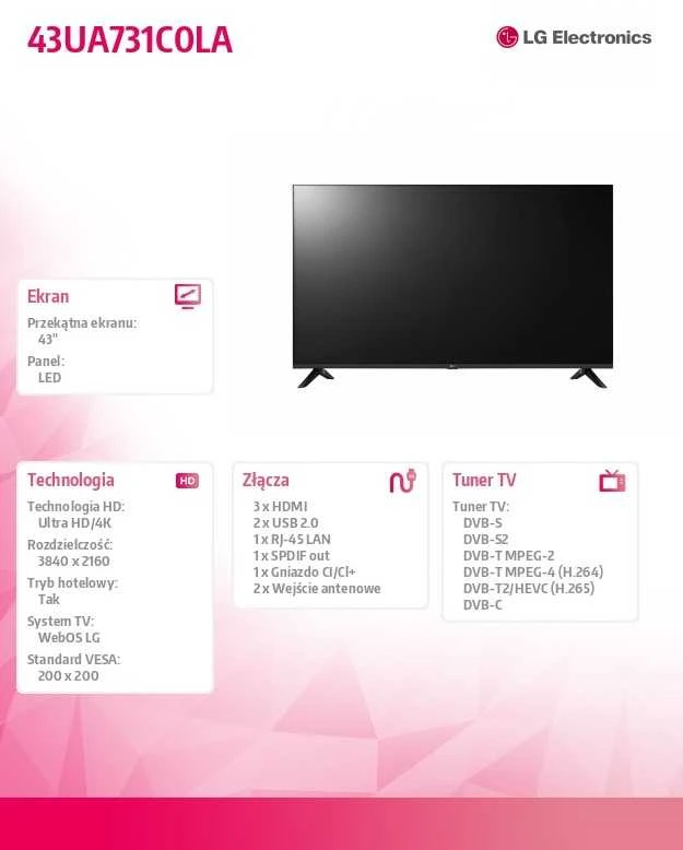 Televizorius LG 43AU731C0LA