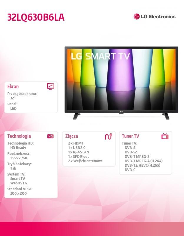 Televizorius LG 32LQ630B6LA 32" (82 cm), Smart TV, WebOS Smart TV, 3D, HD, 1366 x 768, Wi-Fi, DVB-T/T2/S/S2, Juodas