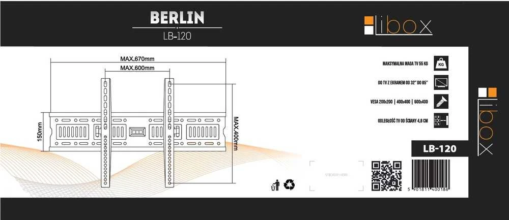 Libox Sieninis laikiklis televizoriui libbox berlin lb-120 (siena; 37" - 70"; maks. 50kg)