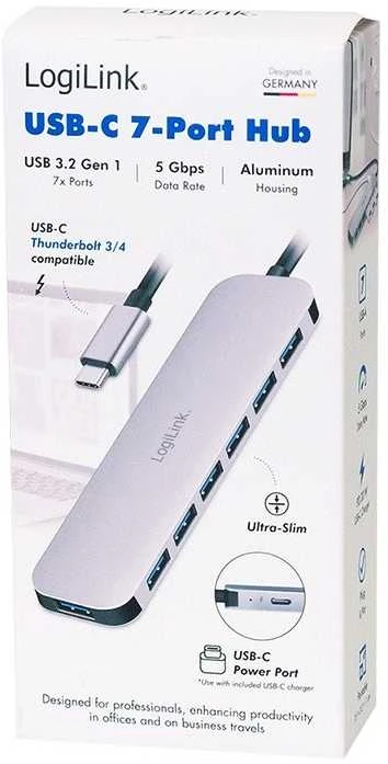 LogiLink 7 prievadų USB3.2 šakotuvas, USB-A, 5 Gbps, 20 W PD