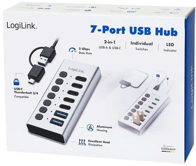 LogiLink 7xUSB-A/C šakotuvas su įjungimo/išjungimo jungikliu