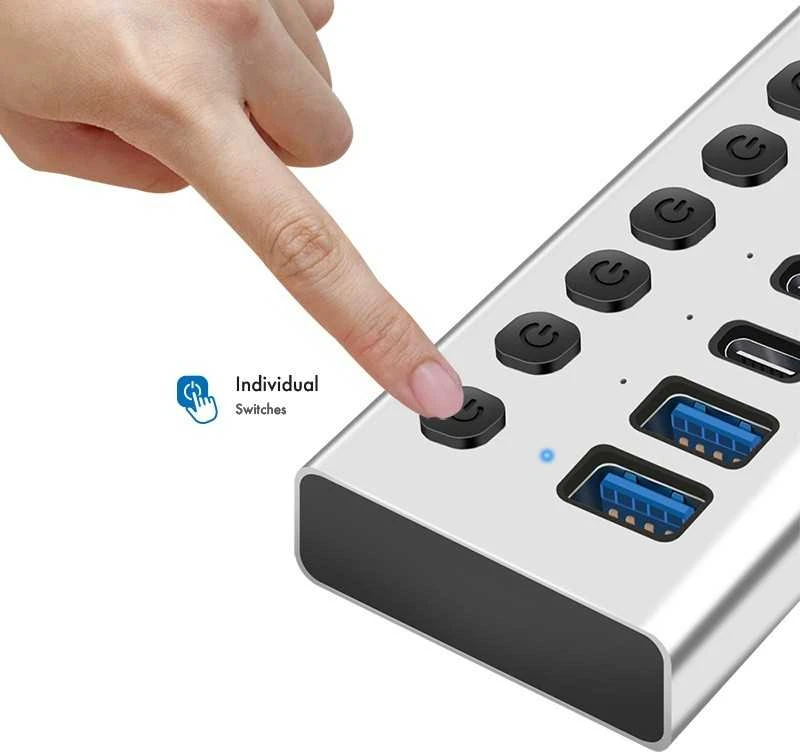 LogiLink 7xUSB-A/C šakotuvas su įjungimo/išjungimo jungikliu