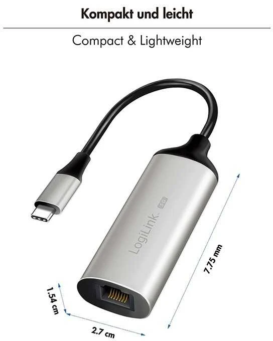 Adapteris USB LogiLink USB-C - RJ-45 Sidabrinė (UA0456)