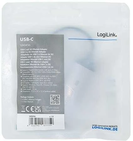 Adapteris USB LogiLink USB-C - RJ-45 Sidabrinė (UA0456)