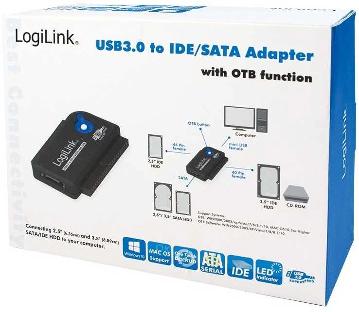 LOGILINK AU0028A LOGILINK – USB 3.0 į IDE ir SATA adapteris su OTB