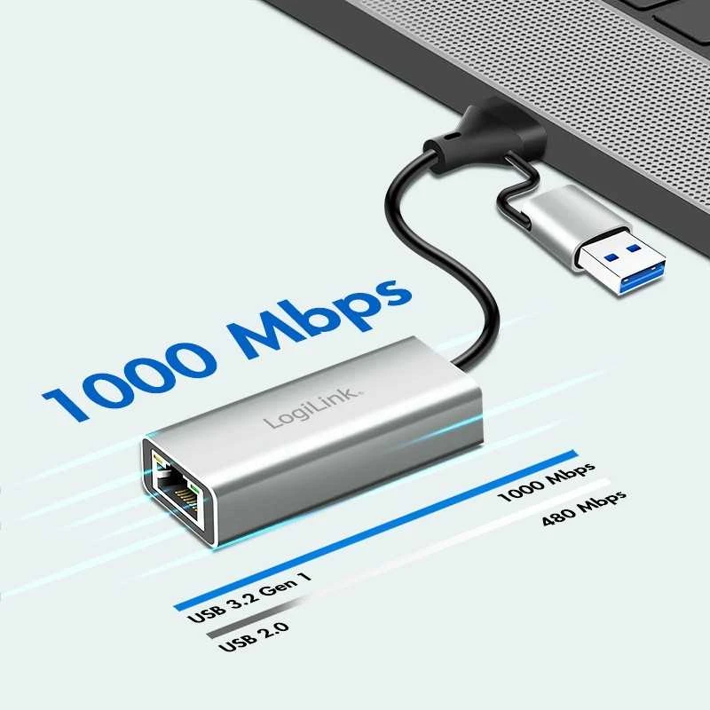 LogiLink USB tinklo adapteris su 1000 Mbps greičio rodikliu