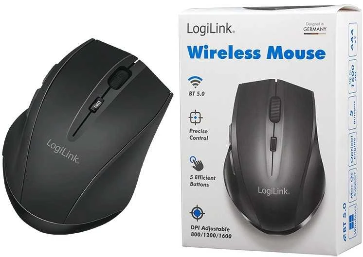 LogiLink Bevielė pelė bt 5.0,ergonomiczna, juoda