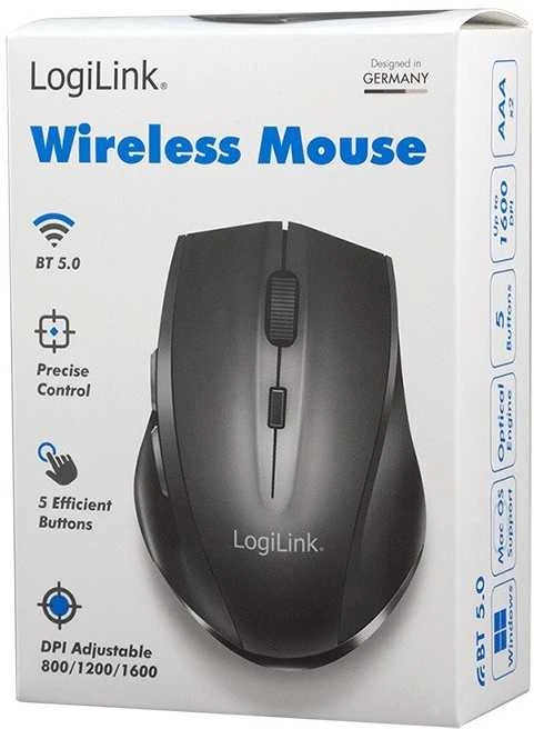 LogiLink Bevielė pelė bt 5.0,ergonomiczna, juoda