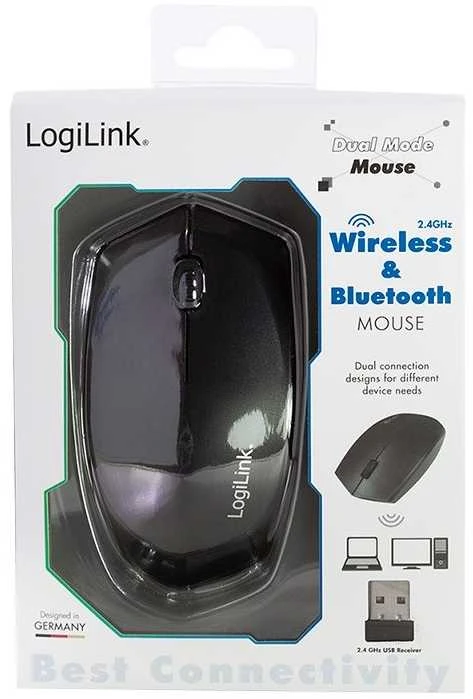 LogiLink ID0191 pelė Bluetooth ir belaidė 2,4 GHz dvigubo režimo, optinė, juoda
