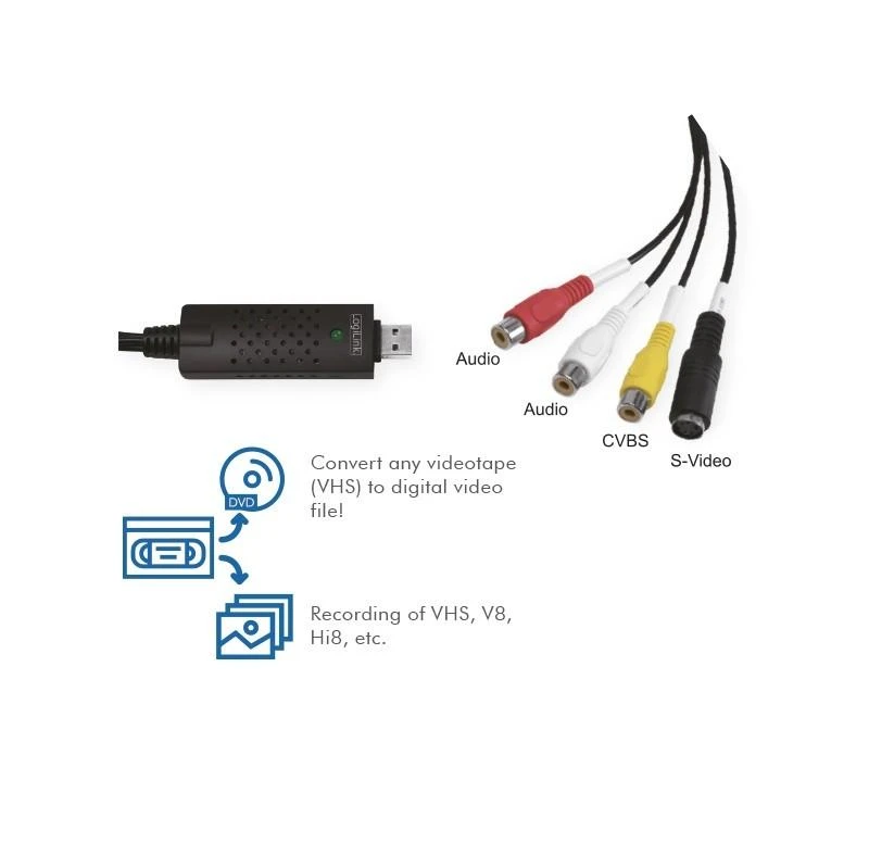 LogiLink Prisijungti | USB 2.0 A/V griebtuvas, USB-A/M iki 3x RCA + Mini-DIN 5/F, Windows 11 | VG0030 | USB-A, USB 2.0 (vyriškas) | 3x RCA (moteriška)