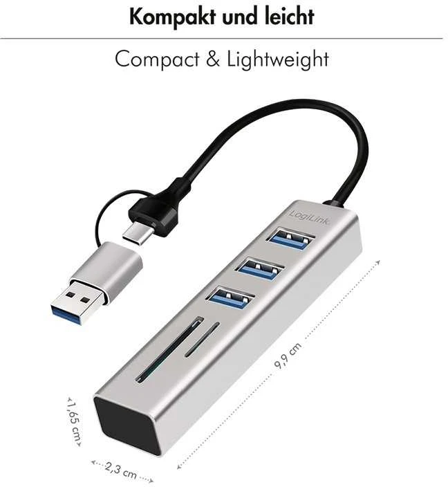 LogiLink Hub 3xusb3.0 su atminties kortelių skaitytuvu pamięci