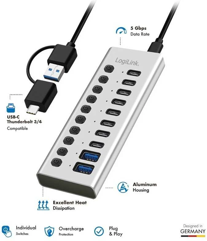 LogiLink 10-portų USB šakotuvas su jungiklių sistema