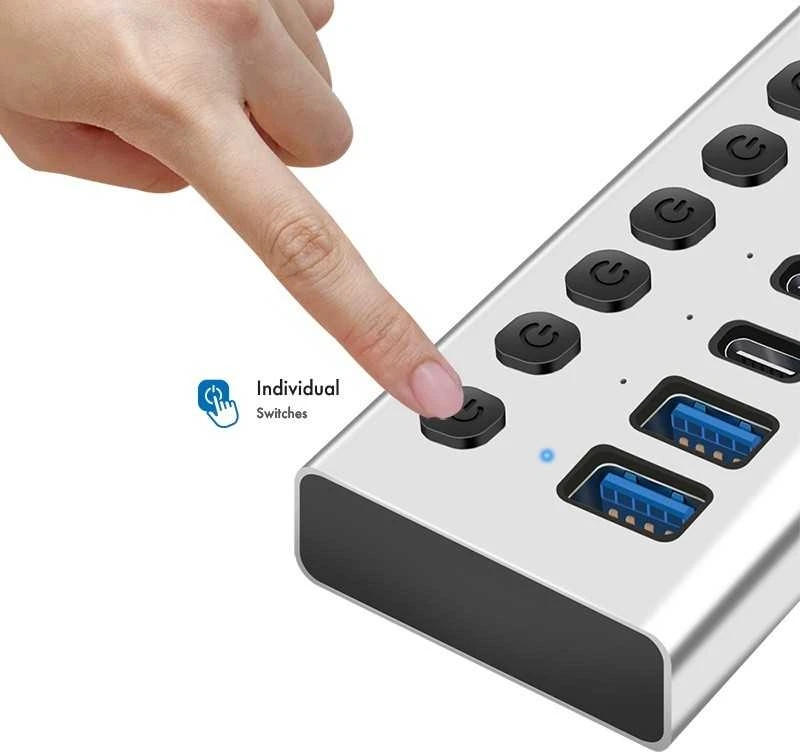 „LogiLink Hub usb3.2“ 10 prievadų USB-A/C su įjungimo/išjungimo funkcija