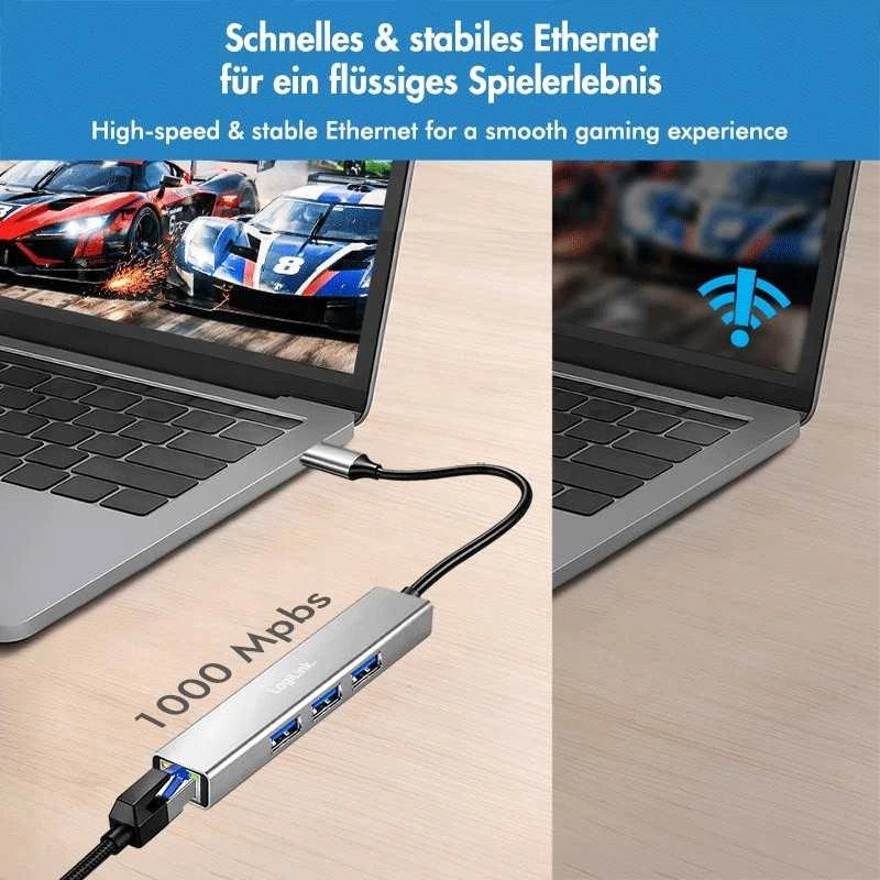 „LogiLink“ šakotuvas USB3.2, 3x USB-A, 1x RJ45 gigabitinis eternetas