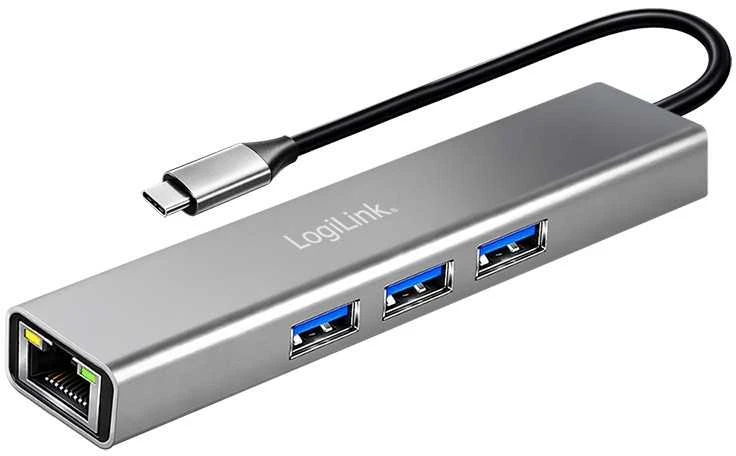 LogiLink USB-C šakotuvas su trimis USB-A ir Ethernet jungtimis