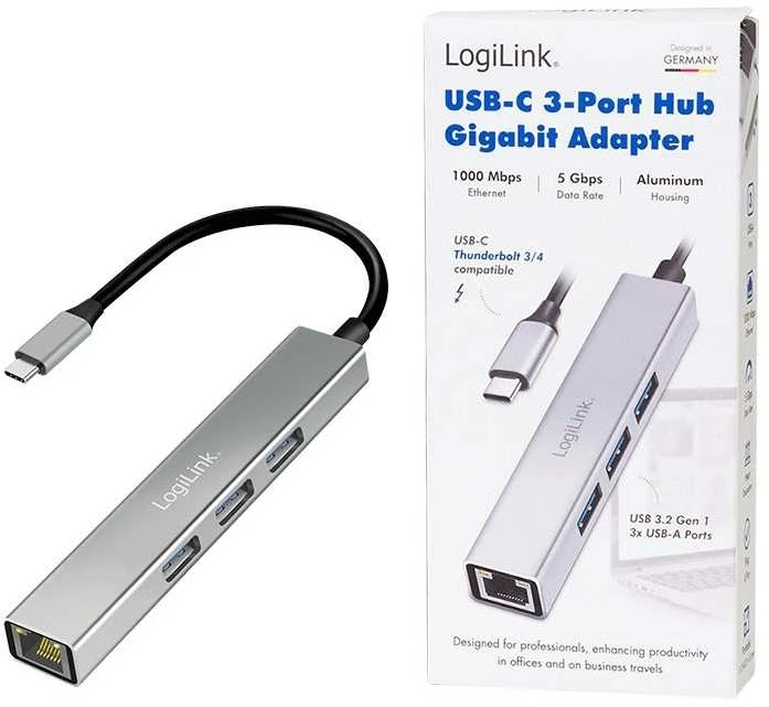 „LogiLink“ šakotuvas USB3.2, 3x USB-A, 1x RJ45 gigabitinis eternetas