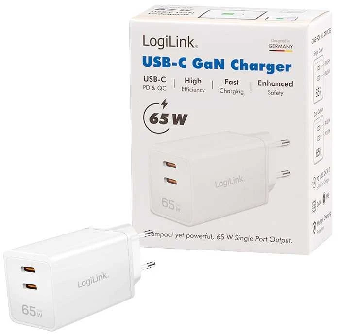LogiLink Įkroviklis jungiama į tinklą 2x usb-c, 65w, balta