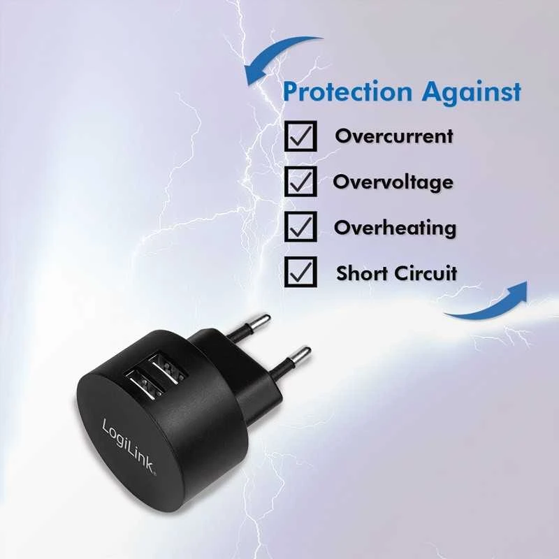 Logilink USB lizdo adapteris 2 prievadų, 10,5 W, greitas įkrovimas, juodas