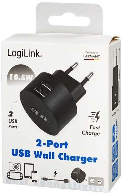 Logilink USB lizdo adapteris 2 prievadų, 10,5 W, greitas įkrovimas, juodas