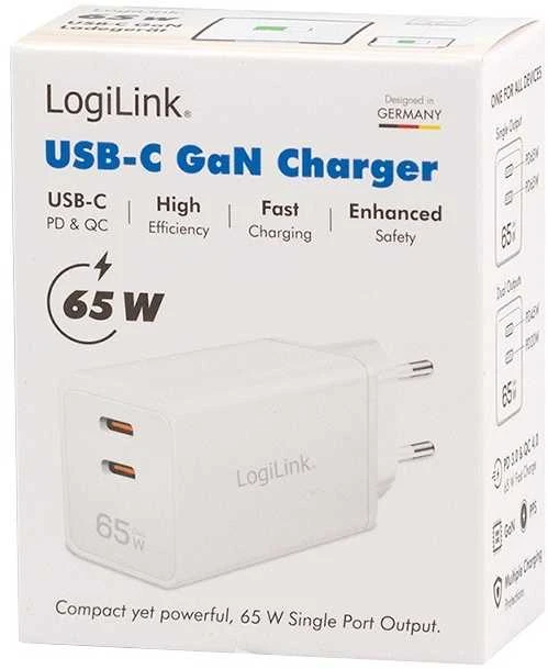 LogiLink Įkroviklis jungiama į tinklą 2x usb-c, 65w, balta