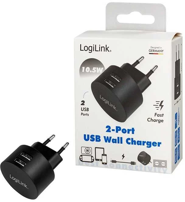 Logilink USB lizdo adapteris 2 prievadų, 10,5 W, greitas įkrovimas, juodas