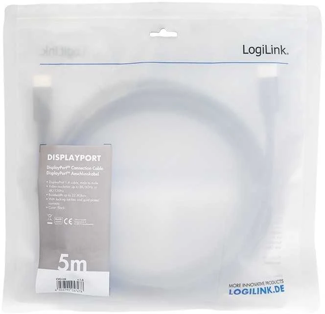 LogiLink Kabelis displayport 8k 60hz,4k/120hz 5m juoda