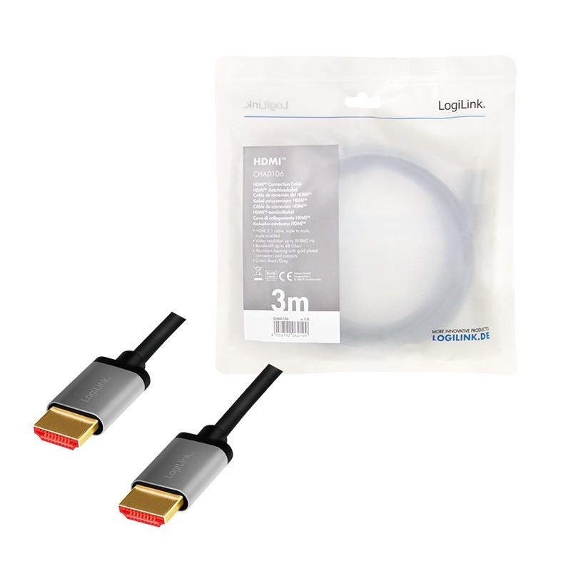 LOGILINK CHA0106 HDMI cable A/M to A/M 8K/60Hz alu juodas/pilkas 3m