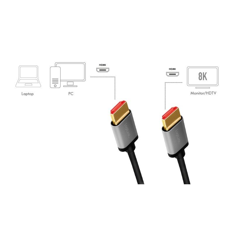 LOGILINK CHA0106 HDMI cable A/M to A/M 8K/60Hz alu juodas/pilkas 3m