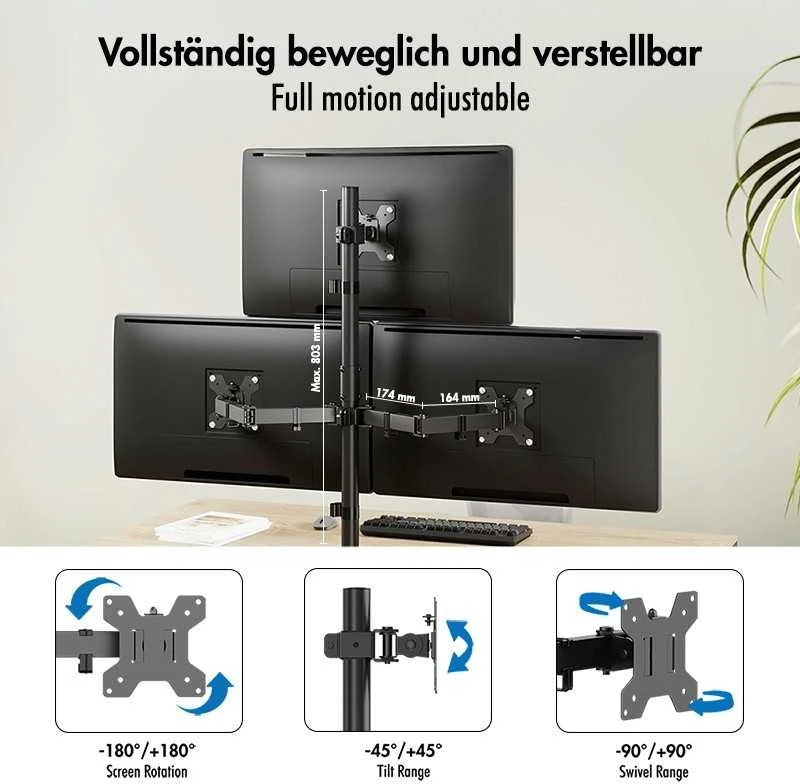 LogiLink Monitoriaus laikiklis trigubas 17-32 376 mm juodas