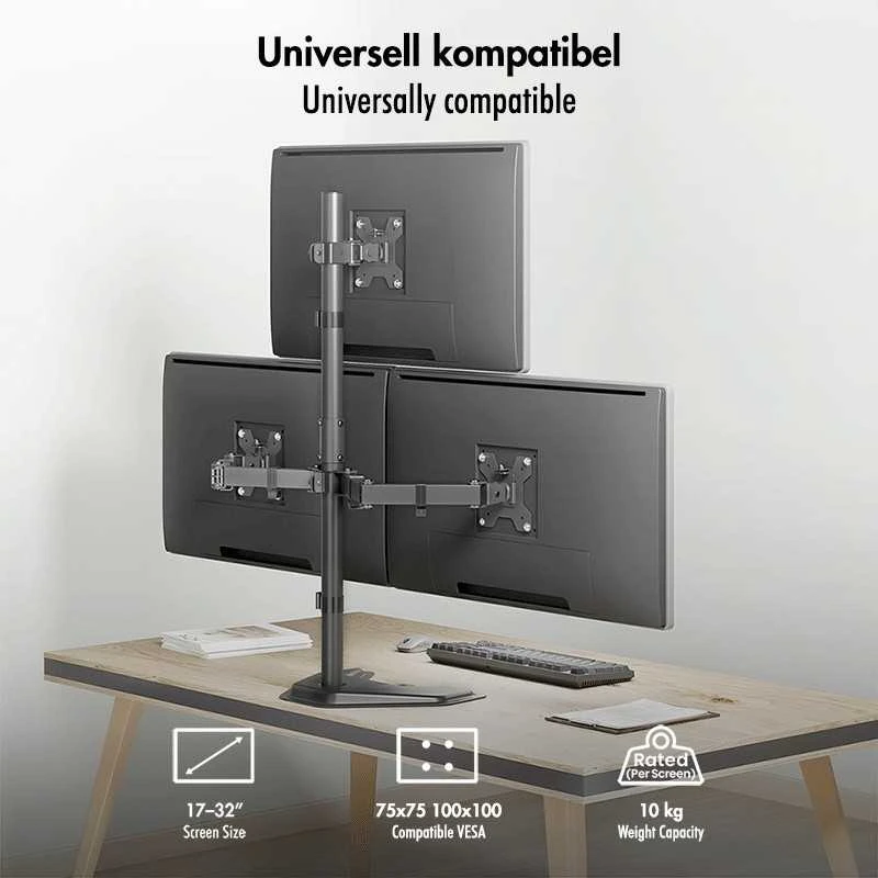 „LogiLink“ 3 monitorių laikiklis, 17–32 colių, maks. 10 kg ant rėmo