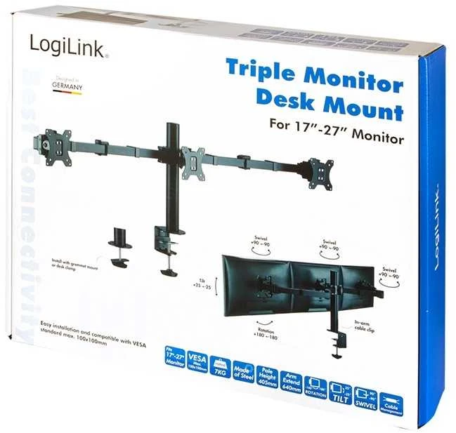 LOGILINK BP0107 Trigubas monitoriaus laikiklis, reguliuojamas 17–27 colių rankenos ilgis