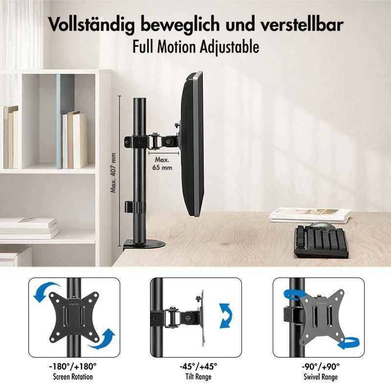 LogiLink Laikiklis na monitorius 17-32 ', 9kg max, juoda