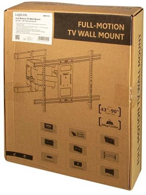 Laikiklis „LogiLink“ LOGILINK BP0115 televizorius, montuojamas ant sienos, 43–90 colių pakreipimas +3–15 pasukamas +-60 428 mm