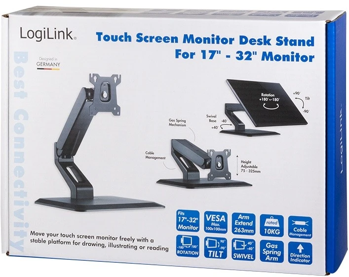 Laikiklis Logilink Jutiklinis ekranas Monitorius Mount BP0100 Desk Mount, 17–32 ", Maksimalus svoris (talpa) 10 kg, Juodas