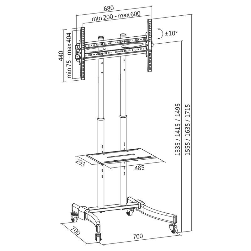 Laikiklis LOGILINK BP0026 LOGILINK - TV stovo vežimėlis, reguliuojamas televizoriaus aukštis, 37-70, maks. 40 kg