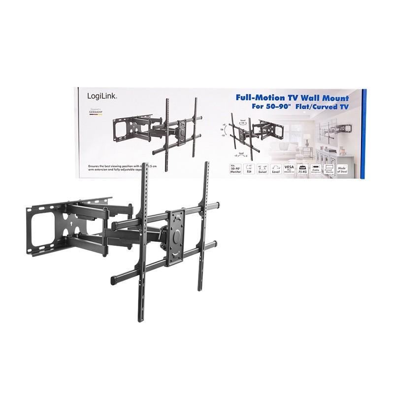 LOGILINK BP0151 televizoriaus sieninis laikiklis 50-90 colių pakreipiamas pasukamas 75 kg maks.