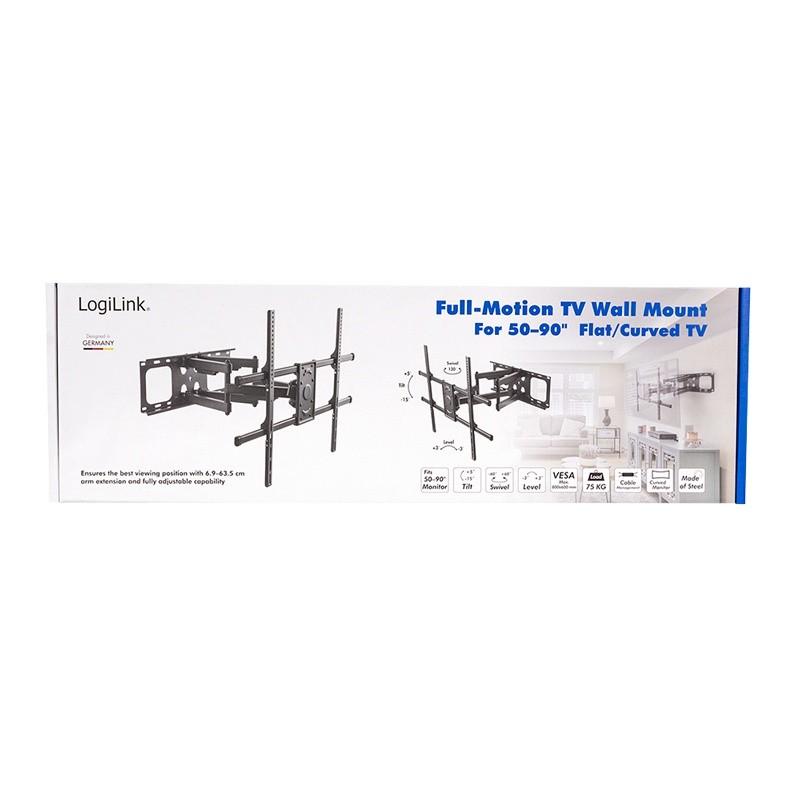 LOGILINK BP0151 televizoriaus sieninis laikiklis 50-90 colių pakreipiamas pasukamas 75 kg maks.