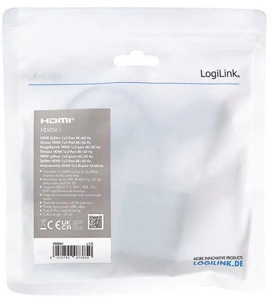 LogiLink HD0061 - HDMI skirstytuvas 1x2 prievadų 4K/60 Hz skaleris