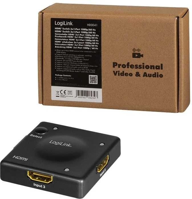 LogiLink Jungiklis 3x1 HDMI, 1080p 60hz