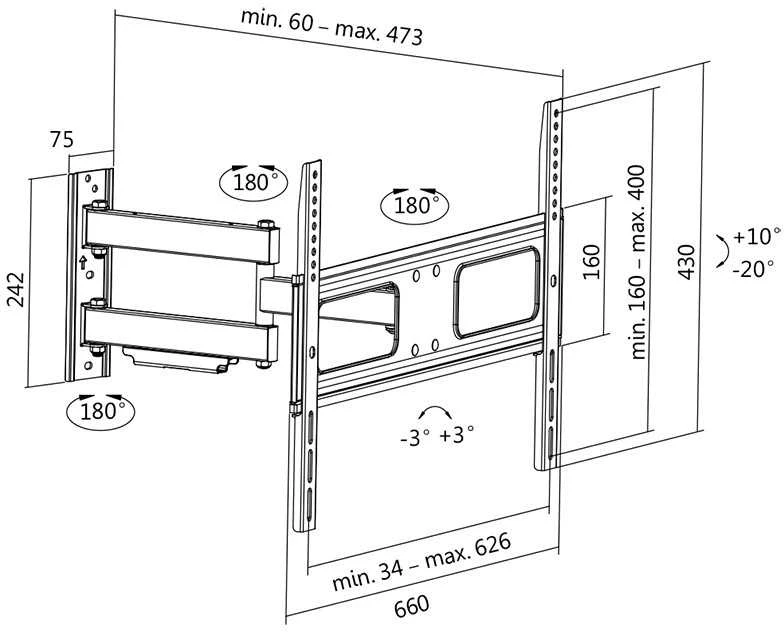 Logilink BP0019 TV Sieninis laikiklis, 37"-70", pakreipimas +10°-20°,pasukamas +-90°, 473mm | Prisijungti | Sieninis laikiklis | BP0019 | 37-70 " | Maksimalus svoris (keliamoji galia) 50 kg | Juodas