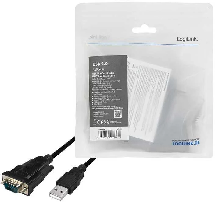 LOGILINK AU0048A USB 2.0 kabelis USB-A/M į DB9/M serijos 1,5 m Win11