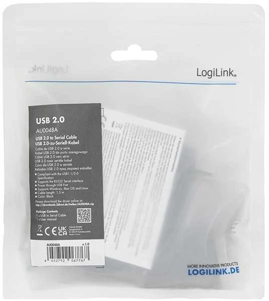 LOGILINK AU0048A USB 2.0 kabelis USB-A/M į DB9/M serijos 1,5 m Win11